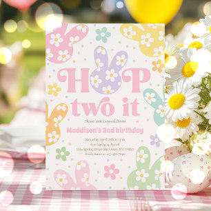 Hop Two It Bunny 2e Verjaardag Pastel Daisy Floral Kaart
