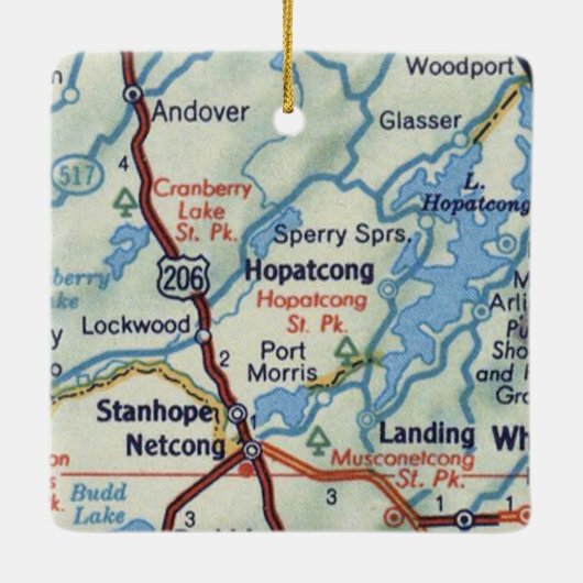 Hopatcong NJ 50's Map Keramisch Ornament (Achterkant)