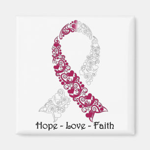 Hope Burgundy en White Awareness Ribbon Magneet