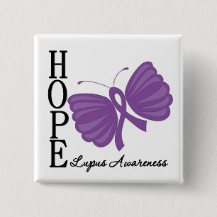 Hope Butterfly Lupus Vierkante Button 5,1 Cm