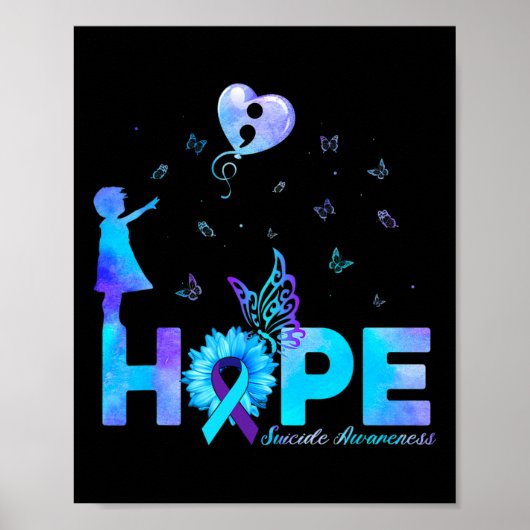 HOPE Butterfly Sunflower Suicide Prevention Awaren Poster (Voorkant)