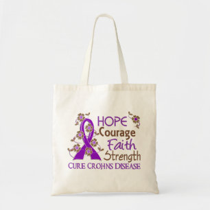 Hope Courage Faith Strength 3 Crohn's Disease Tote Bag