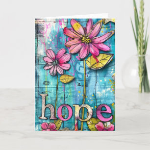 *~**~ HOPE Doodle Art Kleurrijke grillige bloem Bedankkaart