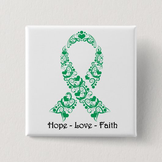 Hope Emerald Green Awareness Rib Vierkante Button 5,1 Cm (Voorkant)