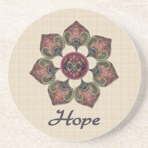 HOPE Fabric Collage Flower Red en Blue Zandsteen Onderzetter