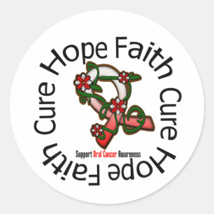 Hope Faith Cure Orale Cancer Flower Ribbon Ronde Sticker