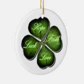Hope, Faith, Love & Luck 4 Leaf Clover Keramisch Ornament (Rechts)