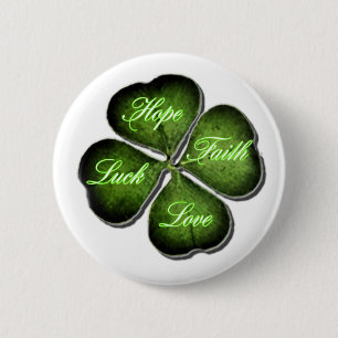 Hope, Faith, Love & Luck 4 Leaf Clover Ronde Button 5,7 Cm