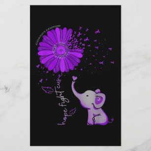 Hope Fight Cute Elephant Alzheimer's Paarse Ribbon Briefpapier