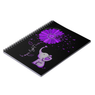 Hope Fight Cute Elephant Alzheimer's Paarse Ribbon Notitieboek