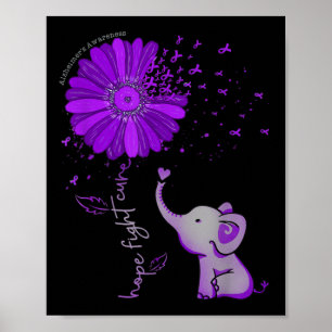 Hope Fight Cute Elephant Alzheimer's Paarse Ribbon Poster