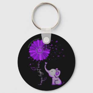 Hope Fight Cute Elephant Alzheimer's Paarse Ribbon Sleutelhanger