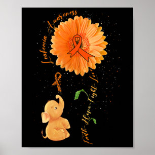 Hope Fight Love Elephant Zonnebloem Leukemie Aware Poster
