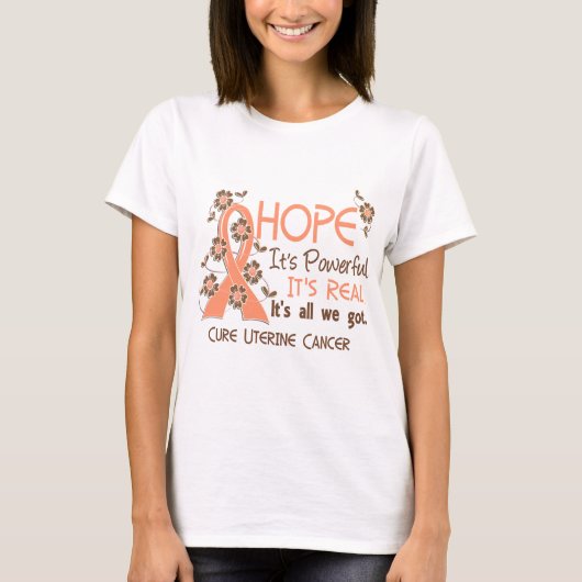 Hope Flower Ribbon Uterine Cancer T-shirt (Voorkant)