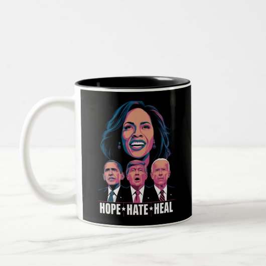 Hope Hate Heal Rise Kamala 2024 Tweekleurige Koffiemok (Links)
