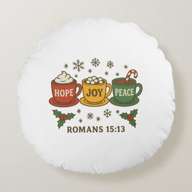 Hope, Joy and Peace Holiday Rond Kussen (Voorkant)