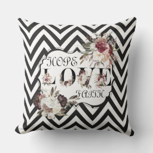Hope Love Faith Black/White Coussin Chevron