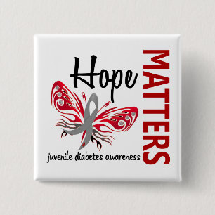 Hope Matters Butterfly Juvenile Diabetes Vierkante Button 5,1 Cm