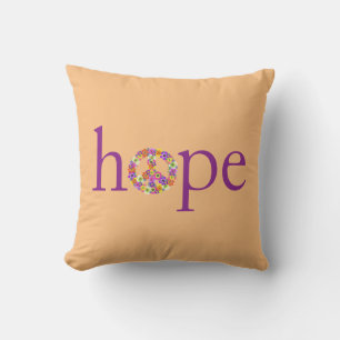 Hope & Peace Sign Floral op Peach Buitenkussen