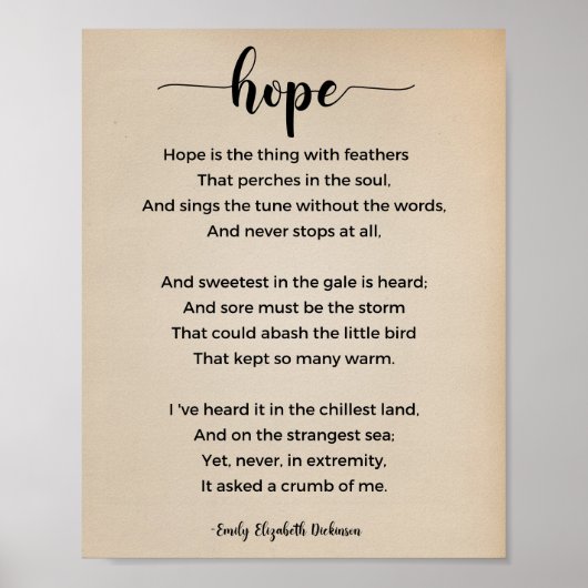 Hope Poem van Emily Elizabeth Dickinson  Poster (Voorkant)