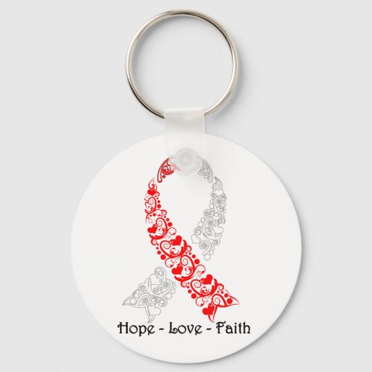 Hope Red en White Awareness Ribbon Sleutelhanger (Voorkant)