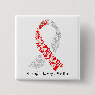 Hope Red en White Awareness Ribbon Vierkante Button 5,1 Cm