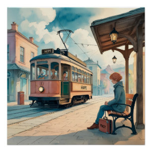 Hope Station – Emotionele Watercolor Tram Poster Perfect Poster
