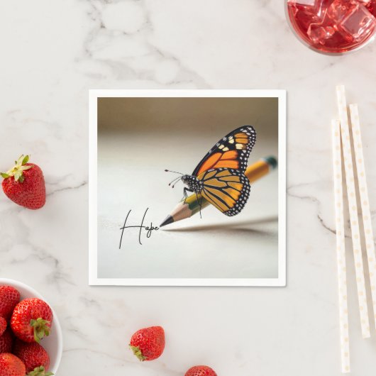 Hope Text and Monarch Butterfly On a Pencil Servet (Insitu)