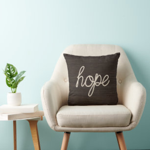 HOPE Touwtekst op donker hout Kussen