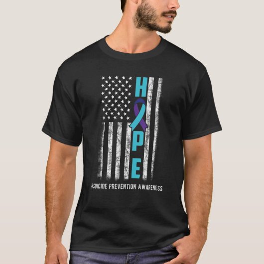Hope Usa Flag Suicide Awareness Ribbon Mental Hea T-shirt (Voorkant)