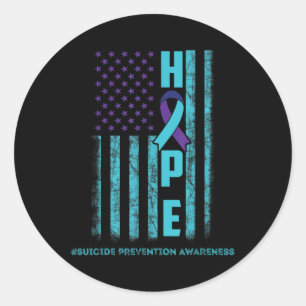 Hope USA Flag Suicide Awareness Shirt Ribbon Menta Ronde Sticker