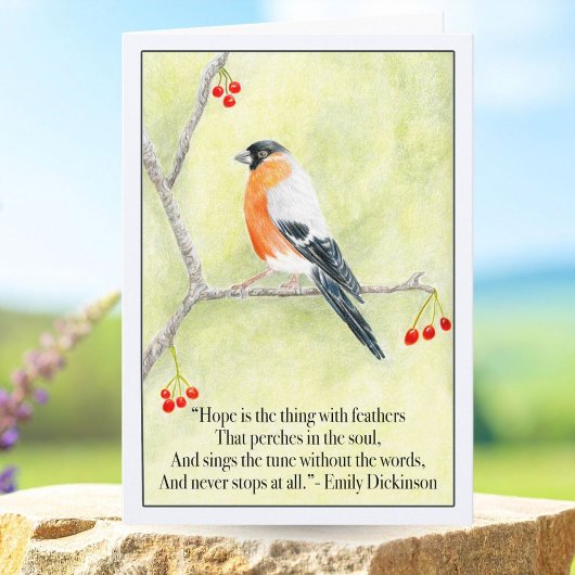 Hope with Bull Finch and Emily Dickinson's Quote Kaart