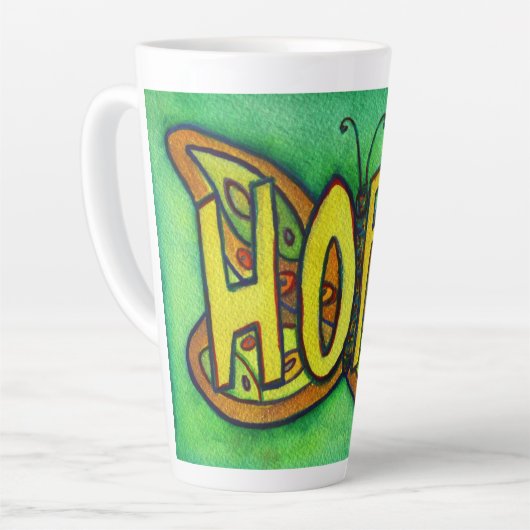 Hope Word Art Green Butfly Wing Cup Latte Mug (Angle gauche)