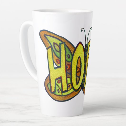 Hope Word Art Green Butfly Wing Cup Latte Mug (Angle gauche)