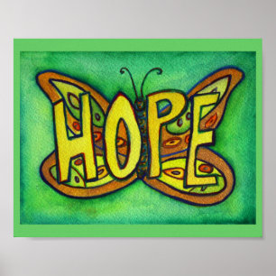 Hope Word Green Butterfly Art Print Posters