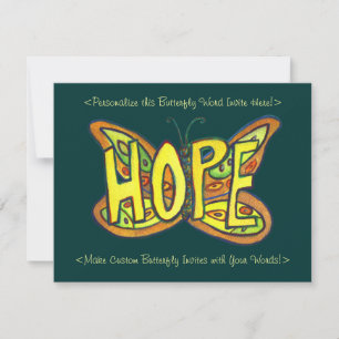 Hope Word Green Butterfly Custom Art Invitations Kaart