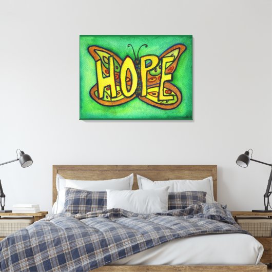 Hope Word Green Butterfly Painting Canvas (Insitu (Slaapkamer))