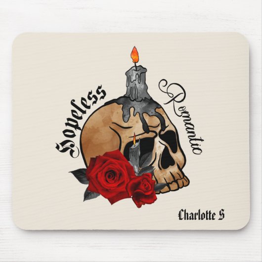 Hopeless Romantic – Gothic Skull, Red Rose Muismat (Voorkant)
