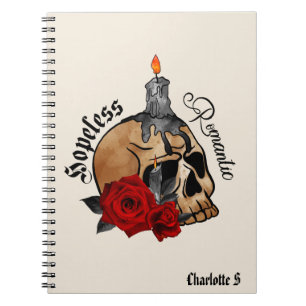 Hopeless Romantic – Gothic Skull, Red Rose Notitieboek