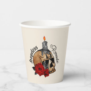 Hopeless Romantic – Gothic Skull, Red Rose Papieren Bekers