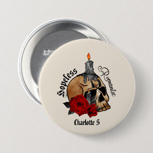 Hopeless Romantic – Gothic Skull, Red Rose Ronde Button 7,6 Cm