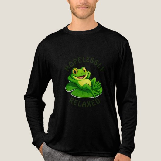 Hopelessly Relaxed Frog – Chill and Carefree Vibes Tri-Blend Shirt (Voorkant volledig)