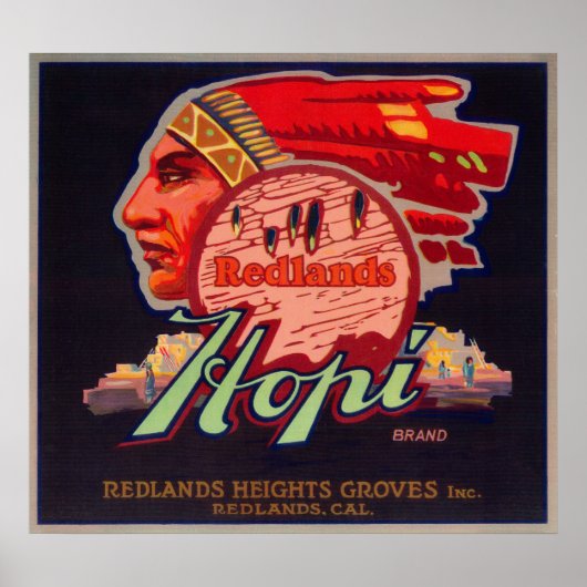 Hopi Oranje LabelRedlands, CA Poster (Voorkant)