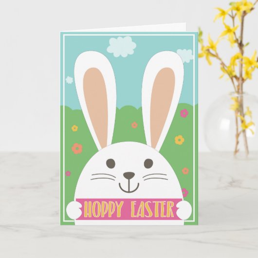 "hoppap" met wit bunny wenskaart kaart (Gele Bloem)