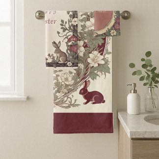 Hoppig Pasen Konijn Art Nouveau Bourgondië Boerder Bad Handdoek