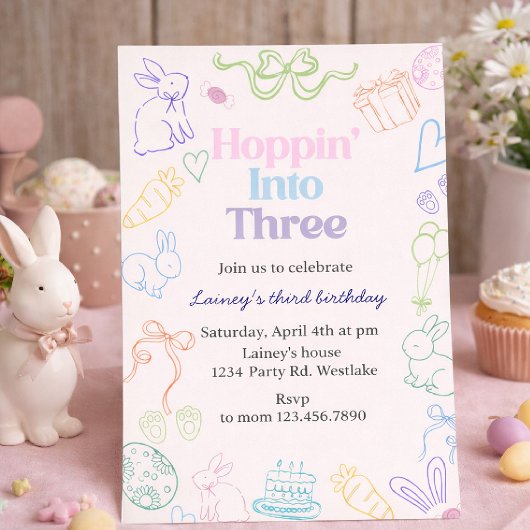 Hoppin’ Into Three Birthday Invitation – Bunny 3rd
