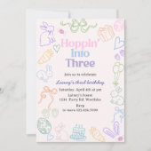 Hoppin’ Into Three Birthday Invitation – Bunny 3rd Kaart (Voorkant)