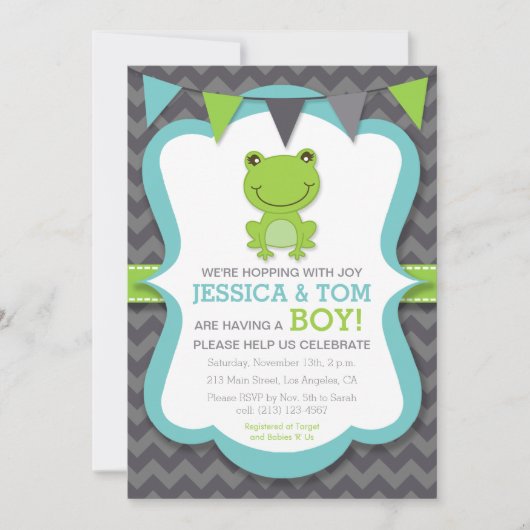 Hopping avec Joy Frog Boy Baby shower Invitation (Devant)