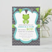 Hopping avec Joy Frog Boy Baby shower Invitation (Debout devant)