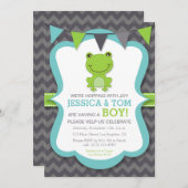 Hopping avec Joy Frog Boy Baby shower Invitation (Devant / Derrière)